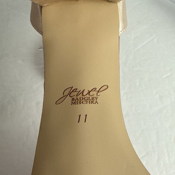 Jewel Badgley Mischka Louise Peep-Toe Block Heel Champagne Size 11 Wedding Party - Picture 13 of 14
